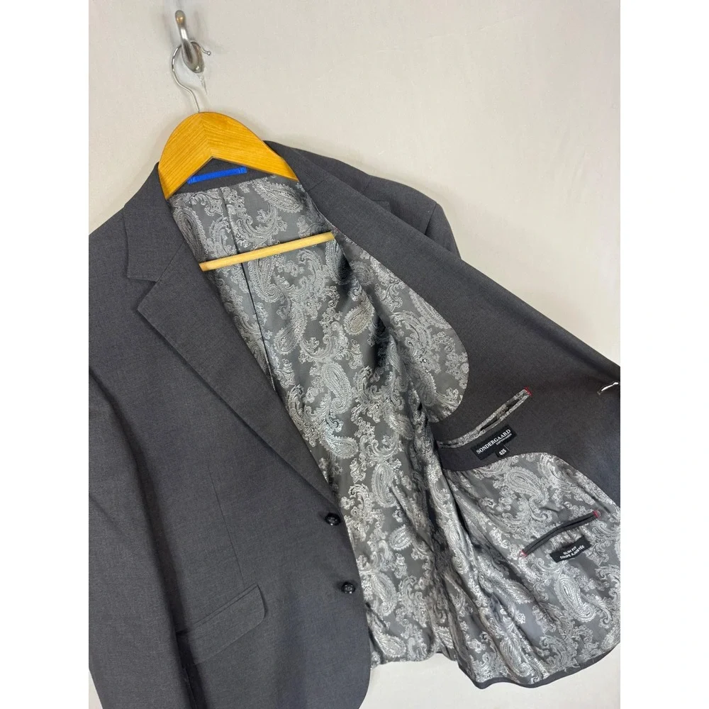 Sondergaard Copenhagen Mens Slim Fit Blazer Charcoal Gray Paisley Lining 42S